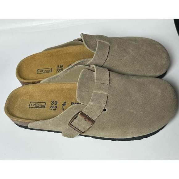 Birkenstock Boston Taupe Suede Leather Soft Footbed Clog 39 Ladies 8 Mens 6 - Picture 4 of 10
